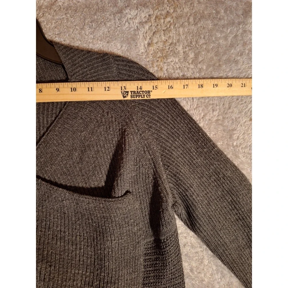 Tahari Womens Charcoal Gray 100% Merino Wool Open Front Cardigan Sweater Large - Picture 6 of 12